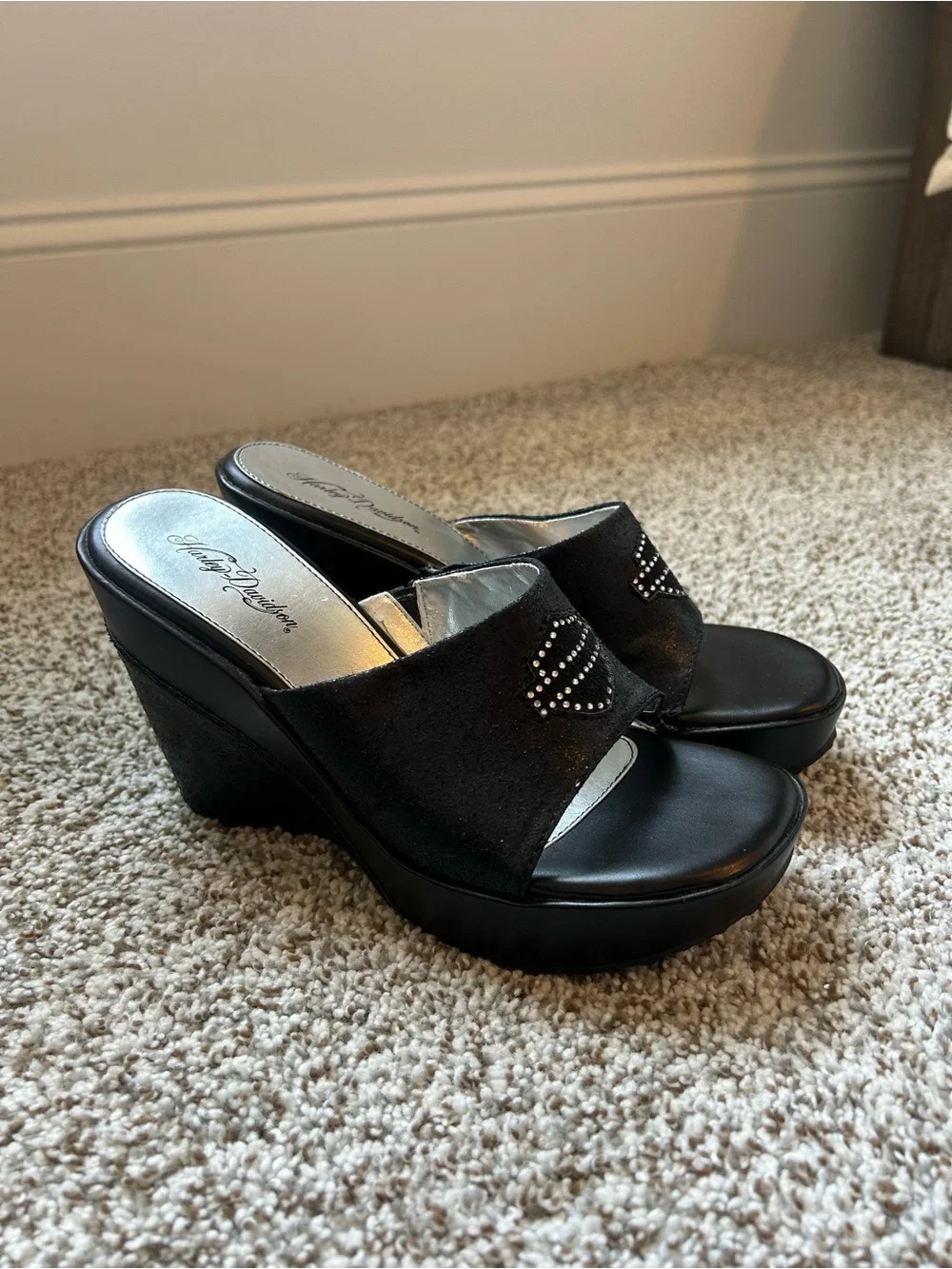 Harley Davidson y2k Black Suede Wedges - Women